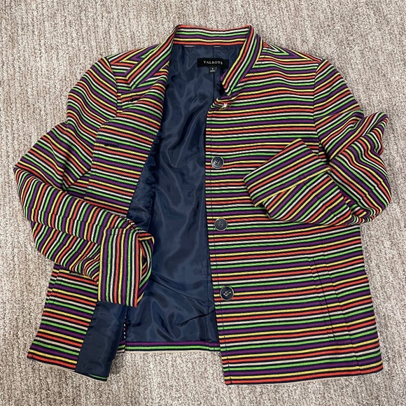 Talbots Retro Striped Metallic Thread Mandarin Collar Jacket – Size‎ 8 - Picture 1 of 7